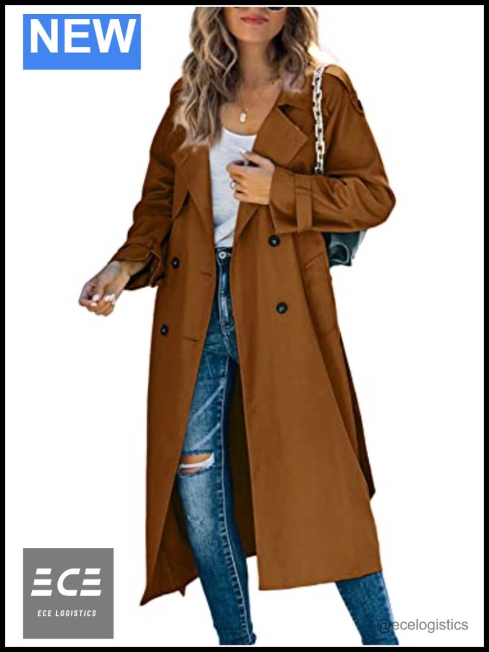 Women's Long Trench Coat Double Breasted Windproof Overcoat With Belt